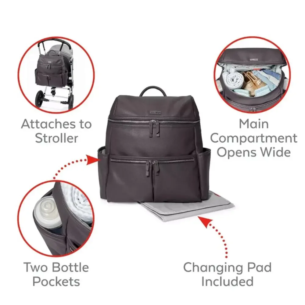 SkipHop Skip Hop Flat Iron Vegan Leather Diaper Backpack Bag in Raisin NEW